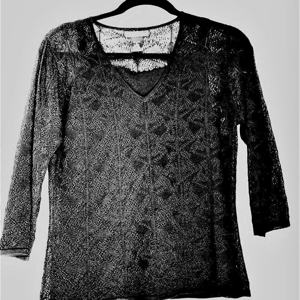 Black lace knit rayon L/S top + tank nwot small